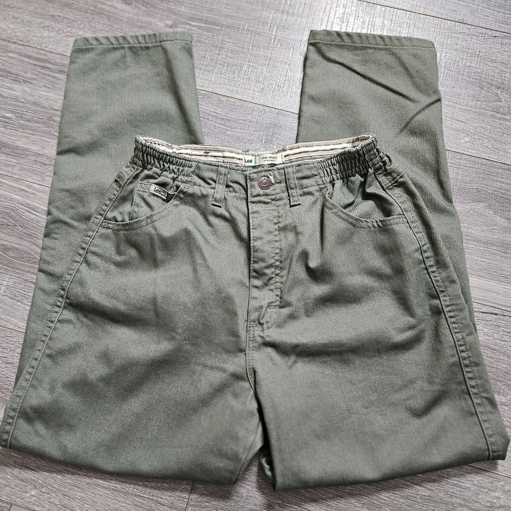 Lee At The Waist Relaxed Fit Side Elastic Tapered Leg Green Khaki Pant 8 Petite - Picture 5 of 8